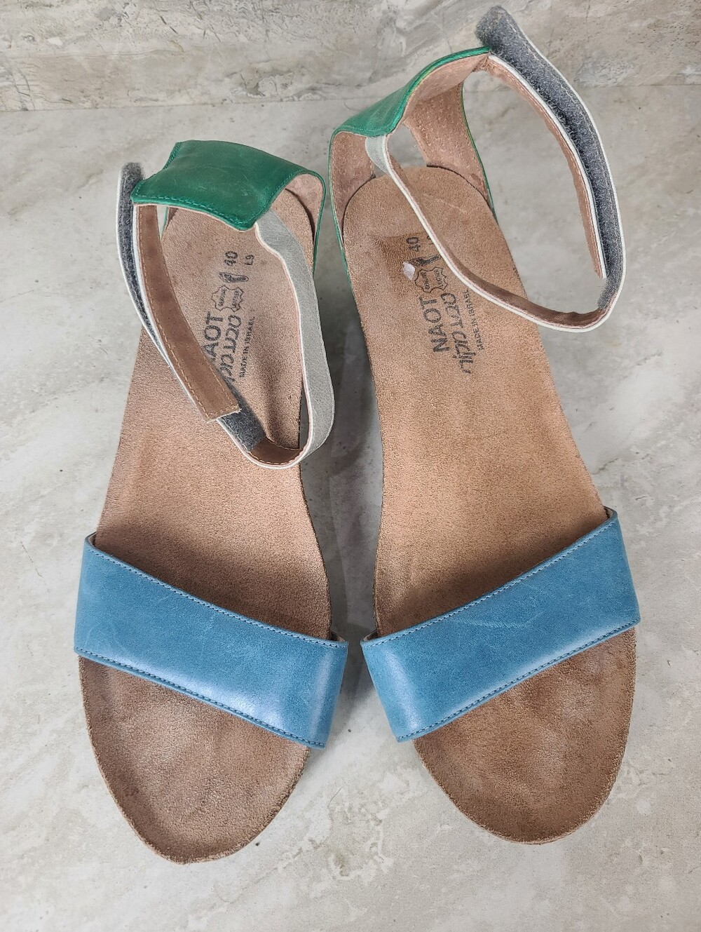 Naot PIXIE Blue Green Silver Pewter Colorblock Leather Wedge Sandals 9 - Picture 8 of 14